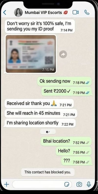 WhatsApp escort scam blocked after payment