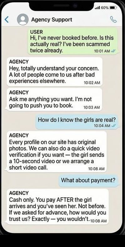 Genuine agency answering scam victim questions patiently