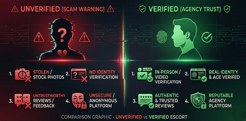 Unverified Scam Warning vs Verified Agency Trust - Escort Profile Comparison